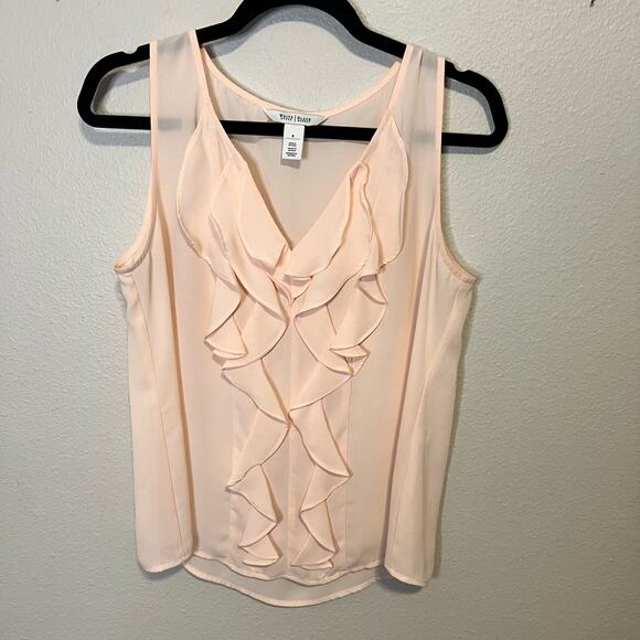 White House Black Market Tops - WHBM Light Pink Chiffon Ruffle Sleeveless Blouse Size 8